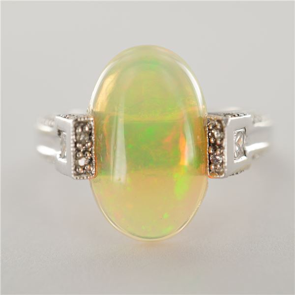 14K White Gold Ring with 3.86ct Opal and 0.75ct Diamond Accents