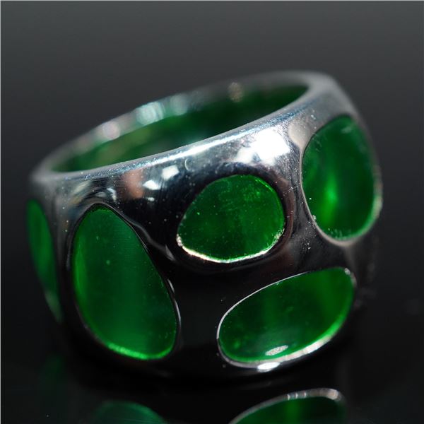 Sterling Silver and Green Glass Openwork Ring