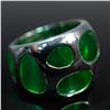 Image 1 : Sterling Silver and Green Glass Openwork Ring