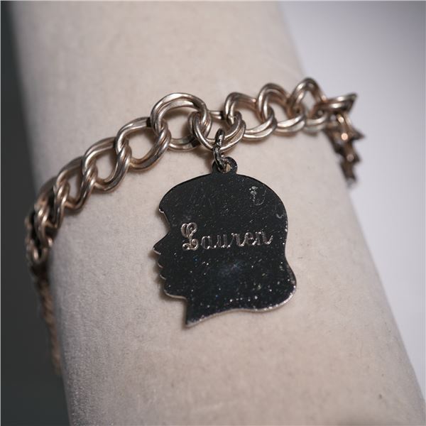 Sterling Silver Charm Bracelet with Silhouette Lauren Pendant