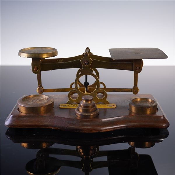 Antique English Brass Postal Scale with Weights