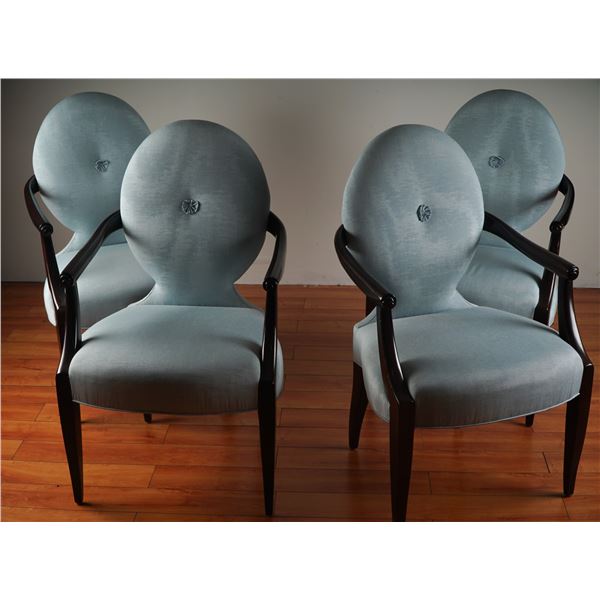 4pc Donghia Oval Back Lounge Armchairs in Ice Blue Silk Upholstery