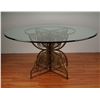 Image 1 : Mediterranean Style Glass Top Dining Table with Gilded Iron Scrollwork Base