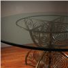 Image 4 : Mediterranean Style Glass Top Dining Table with Gilded Iron Scrollwork Base