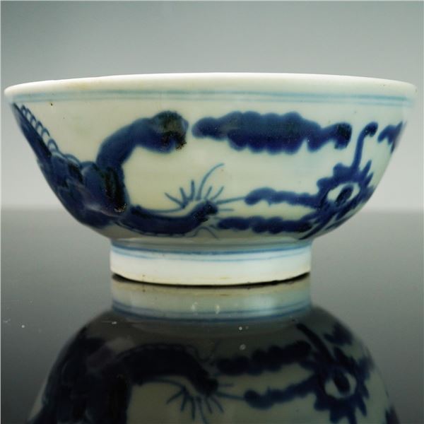 Antique Chinese Blue and White Dragon Porcelain Bowl