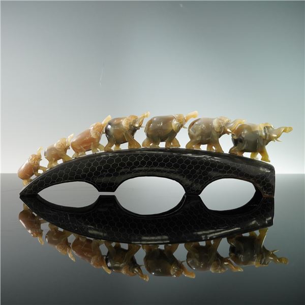 Antique Chinese Carved Celadon Elephant Parade Sculpture