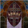 Image 2 : Antique Stained Glass Window Panel with Crown and Cross Motif