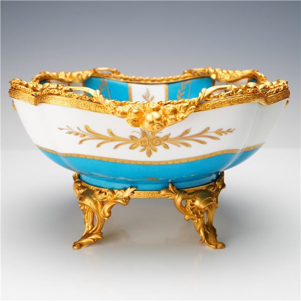 Limoges France Porcelain Center Bowl, Gilt Bronze Mounts