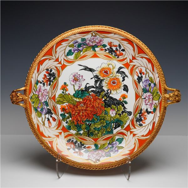 Limoges Hand-Painted Porcelain Centerpiece, Floral and Gilt Bronze Mounts