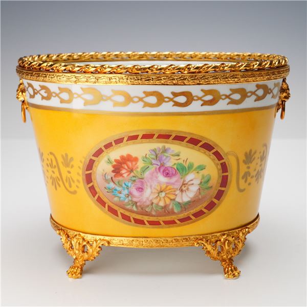 Limoges Porcelain Jardiniere, Hand-Painted Floral Medallion, Ormolu Mounted