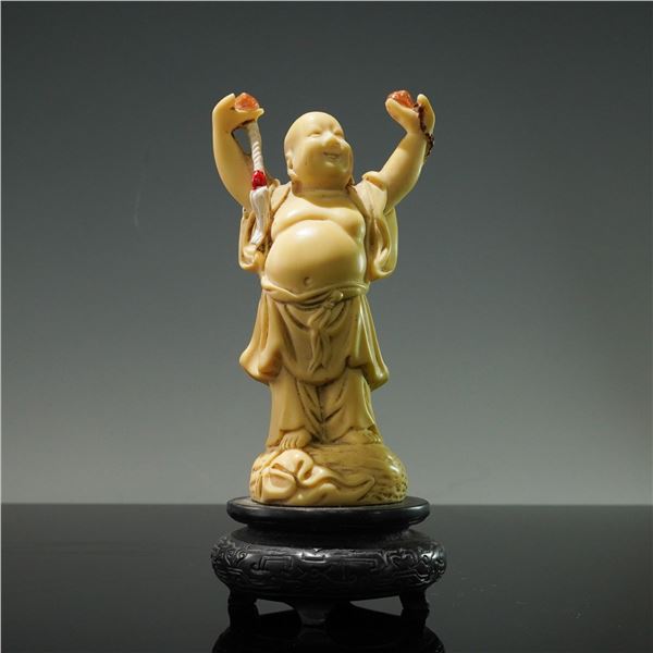 Signed Antique Carved Resin Figurine of the Laughing Buddha