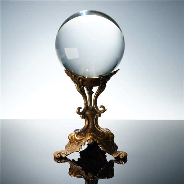 Crystal Ball with Ornate Gilt Bronze Stand