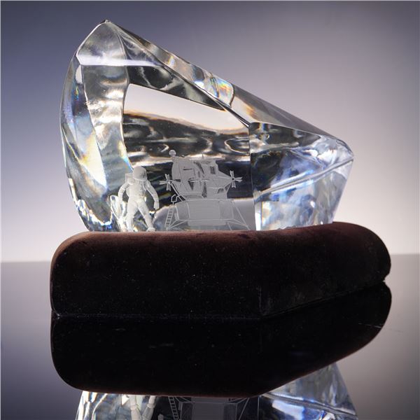 2pc Hadeland Crystal Sculpture + Base, Man on the Moon