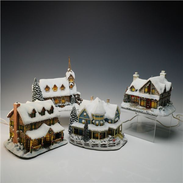 4pc Thomas Kinkade Hawthorne Village Lighted Buildings