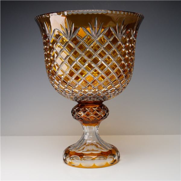 Large Clear and Amber-Colored Glass Footed Centerpiece, Signed