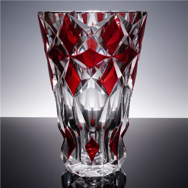 St Louis Crystal and Ruby Vase, Deauville Pattern