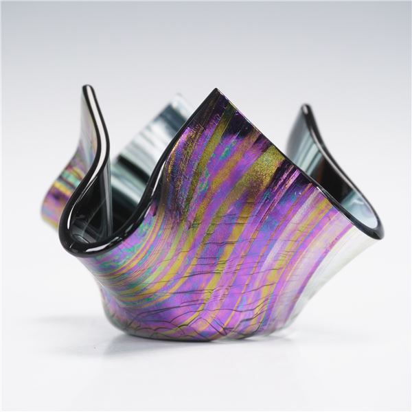 Contemporary Iridescent Art Glass Handkerchief Dish