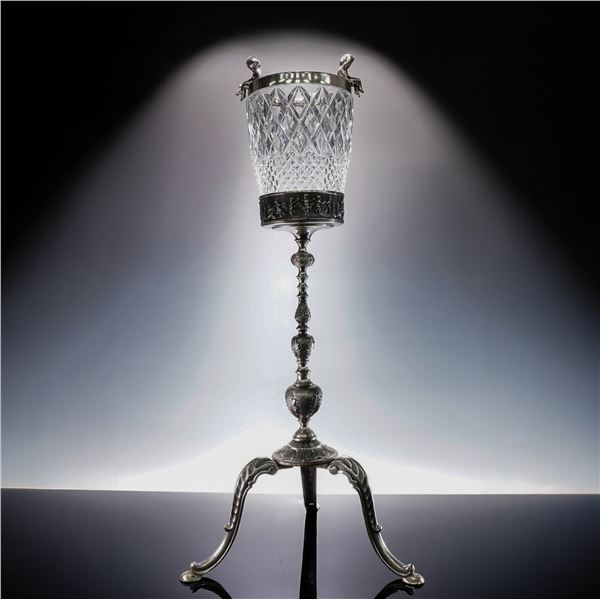 American Cut Crystal and Silver Plate Champagne Bucket and  Stand