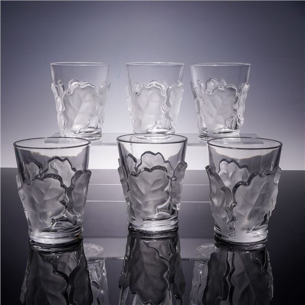 6pc Lalique Crystal Tumblers, Chene Pattern