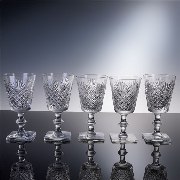 5pc Hawkes Crystal Claret Wine Glass, Strawberry, Diamond & Fan