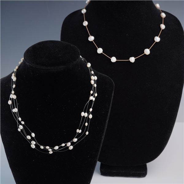 2pc Freshwater Pearl Necklace Lot with 14K and 925 Clasps