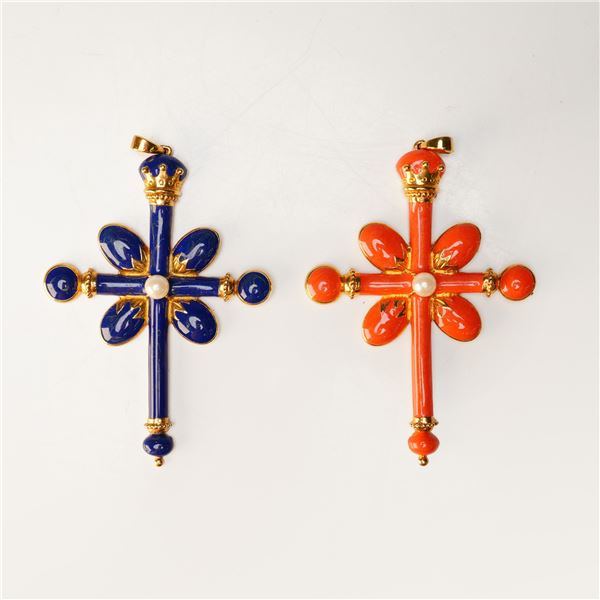 2pc Hutton Wilkinson Enamel Cross Pendants