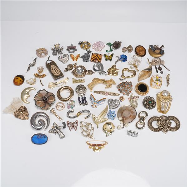 Eclectic Vintage Brooch Lot - Over 50 Unique Pins & 20th C Costume Jewelry