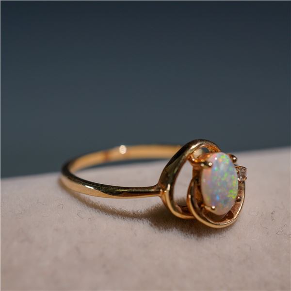 10K Gold Opal Ring with Diamond Accent