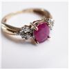 Image 5 : 10K Gold Ruby Ring with Baguette and Round Diamond Accents, Marked FTH