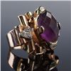 Image 1 : 18K Gold Retro Ring with Faceted Amethyst and Diamond Accents