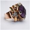 Image 6 : 18K Gold Retro Ring with Faceted Amethyst and Diamond Accents