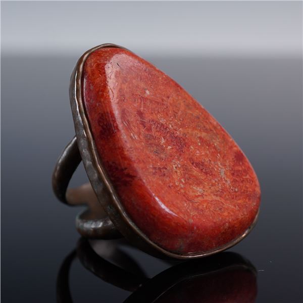 Handcrafted Copper Ring with Polished Red Jasper Cabochon