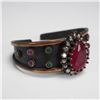 Image 1 : Vintage Style Cuff Bracelet with Faux Ruby and Crystal Accents