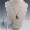 Image 1 : 3pc Blue Sea Glass Jewelry Set with Sterling Chain