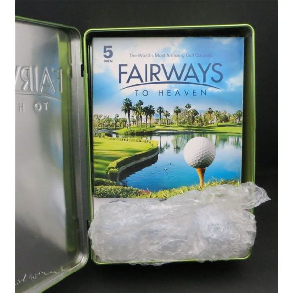 Fairways to Heaven Golfing Around the World 5 DVD Set Tin Case With 3 New Golf Balls