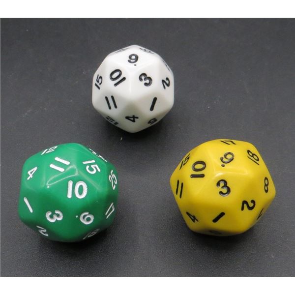 3 New Jumbo RPG D&D Dice 20 Sided Dice