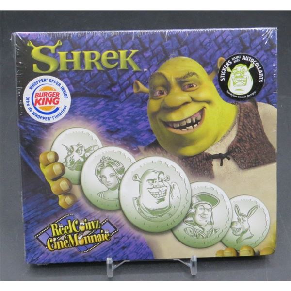 RCM 2001 Shrek ReelCoinz - 5 Medallions & Sticker Set Factory Sealed