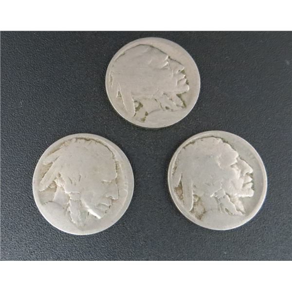 3x USA Buffalo Nickels Dates Unknown