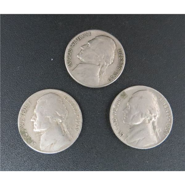 3x USA Nickels 1939
