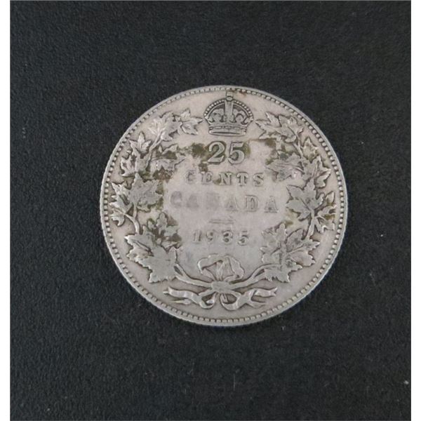 1935 Canadian Silver 25 Cent Coin