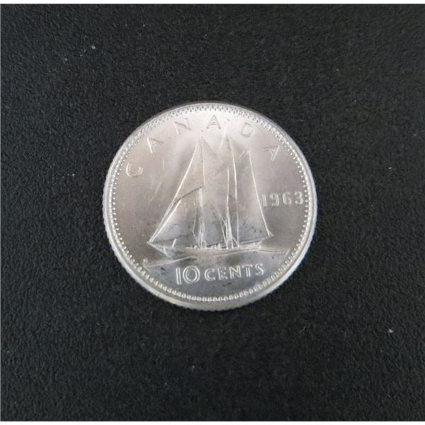 1963 Canadian Silver 10 Cent Coin