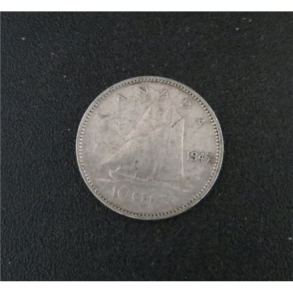1947 Canadian Silver 10 Cent Coin Maple Leaf