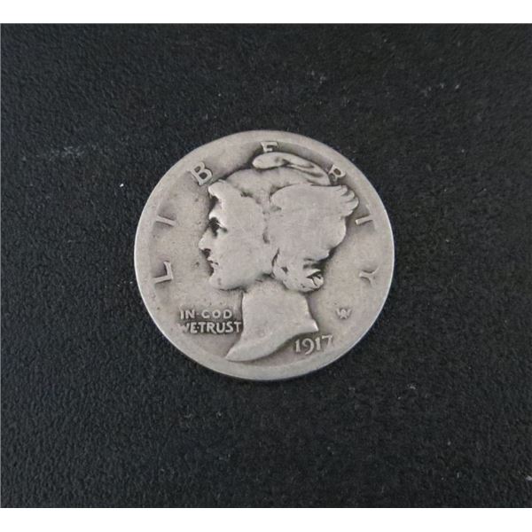 1917 USA Silver 10 Cent Coin