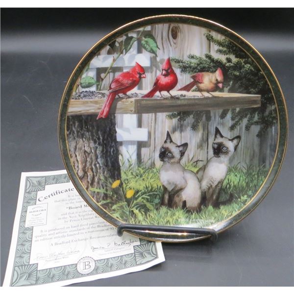Bradford Exchange "Board Meeting" Nosy Neighbor's 8" Diameter Collector Plate Cats/Birds W/COA
