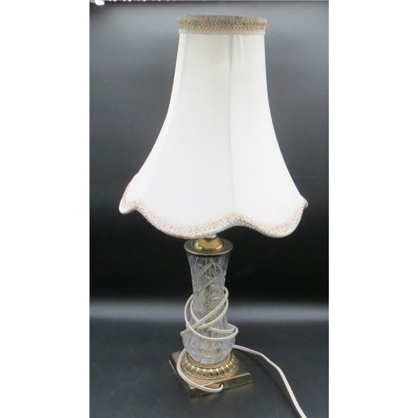 Vintage Crystal Table Lamp With White Shade 20 Inches Tall