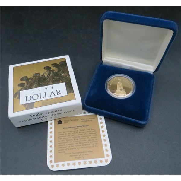 Royal Canadian Mint 1994 Remembrance Proof Dollar Coin