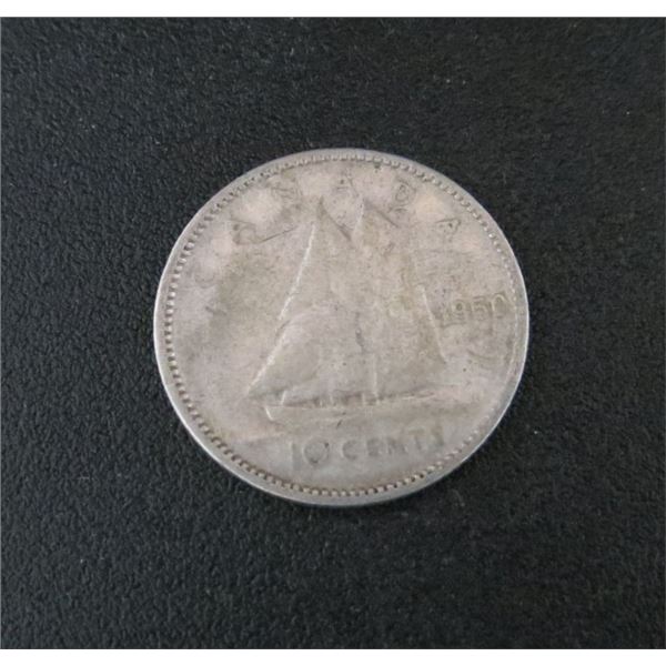 1950 Canadian Silver 10 Cent Coin