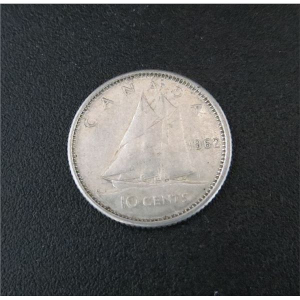 1962 Canadian Silver 10 Cent Coin