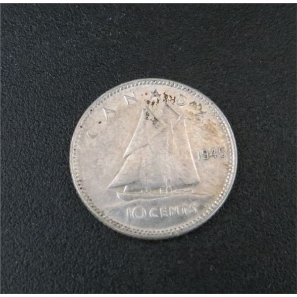 1945 Canadian Silver 10 Cent Coin