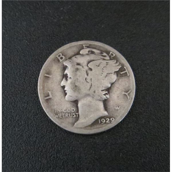 1929 USA Silver 10 Cent Coin